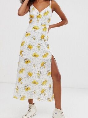 #132- Abercrombie & Fitch White Maxi Slip Dress with Yellow Floral Print